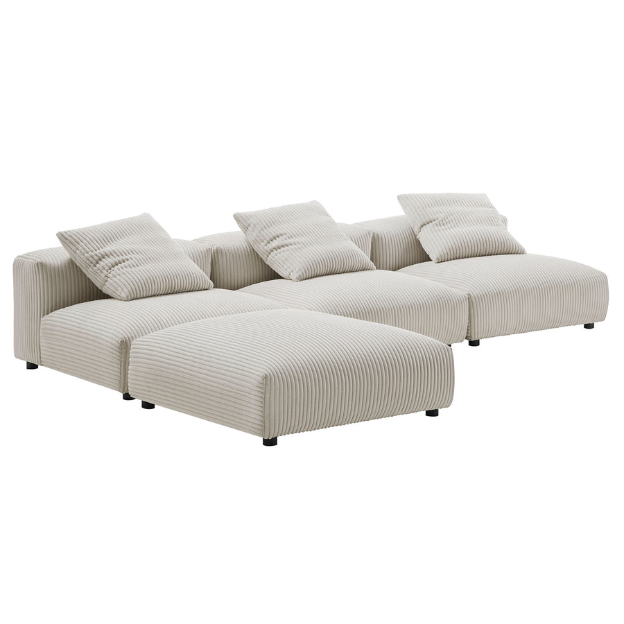 Reed 4-Piece Modular Corduroy Upholstered Sectional Sofa in Almond