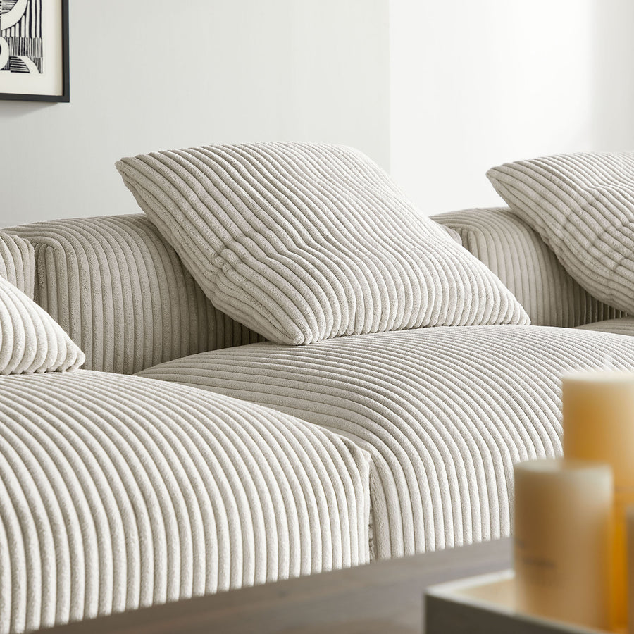 Reed 4-Piece Modular Corduroy Upholstered Sectional Sofa in Almond