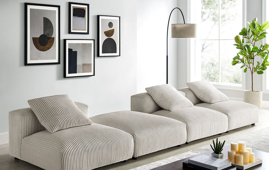 Reed 4-Piece Modular Corduroy Upholstered Sectional Sofa in Almond