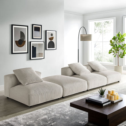 Solace 4-Piece Modular Corduroy Upholstered Sectional Sofa in Almond