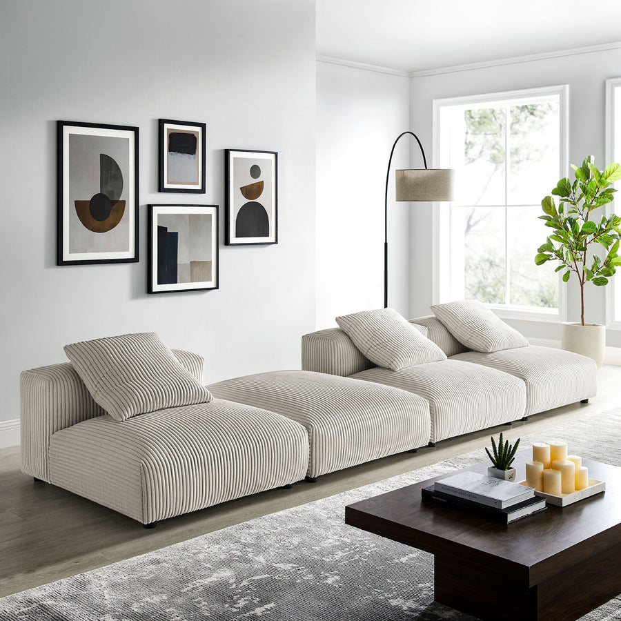 Reed 4-Piece Modular Corduroy Upholstered Sectional Sofa in Almond