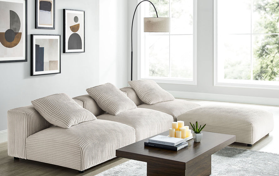 Reed 4-Piece Modular Corduroy Upholstered Sectional Sofa in Almond
