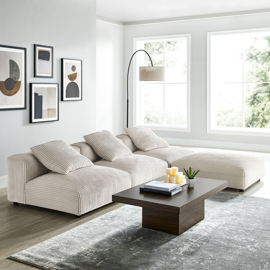 Reed 4-Piece Modular Corduroy Upholstered Sectional Sofa in Almond