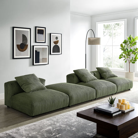 Solace 4-Piece Modular Corduroy Upholstered Sectional Sofa in Fern
