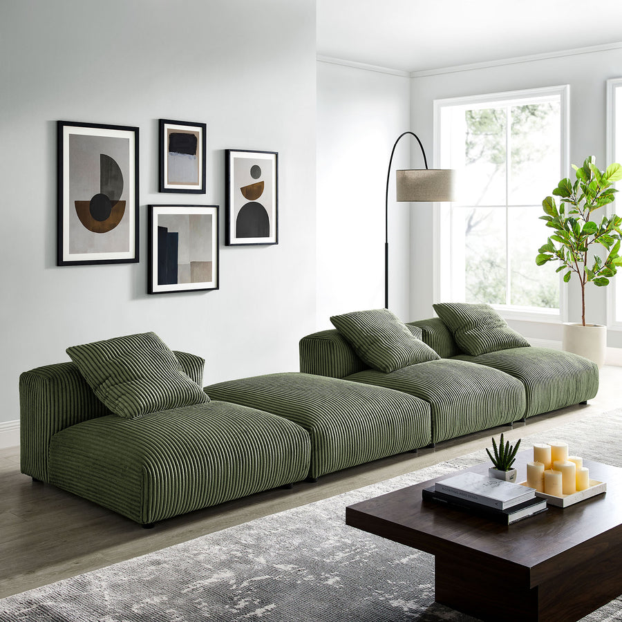 Reed 4-Piece Modular Corduroy Upholstered Sectional Sofa in Fern