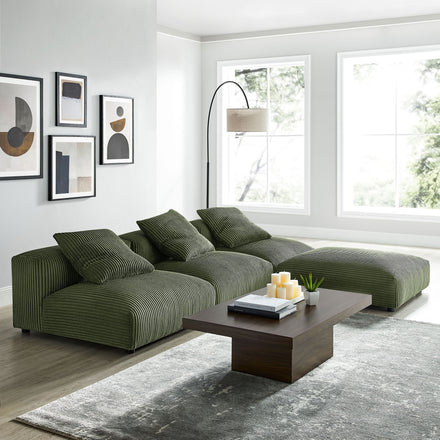 Solace 4-Piece Modular Corduroy Upholstered Sectional Sofa in Fern