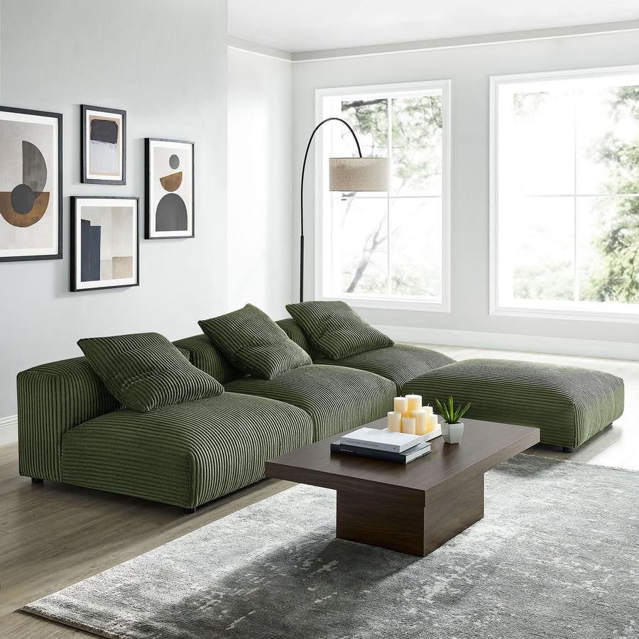 Reed 4-Piece Modular Corduroy Upholstered Sectional Sofa in Fern