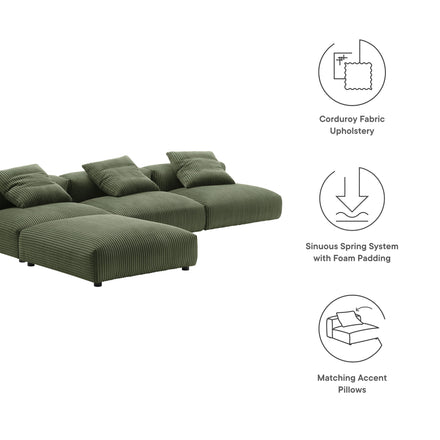 Solace 4-Piece Modular Corduroy Upholstered Sectional Sofa in Fern