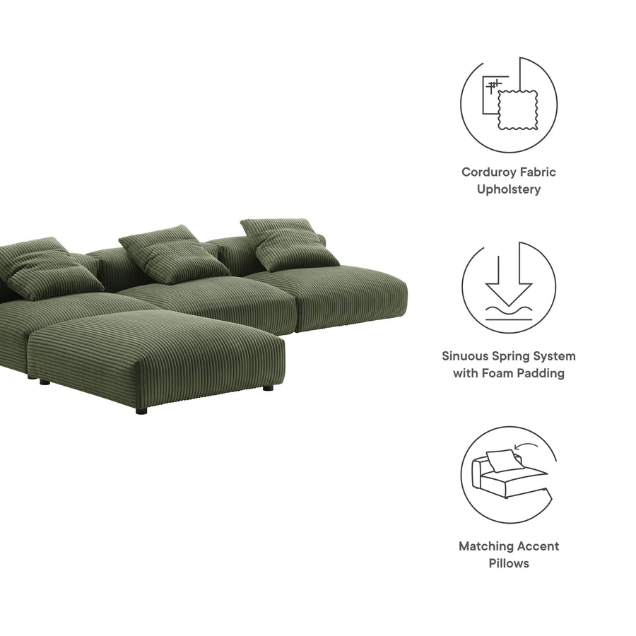 Reed 4-Piece Modular Corduroy Upholstered Sectional Sofa in Fern