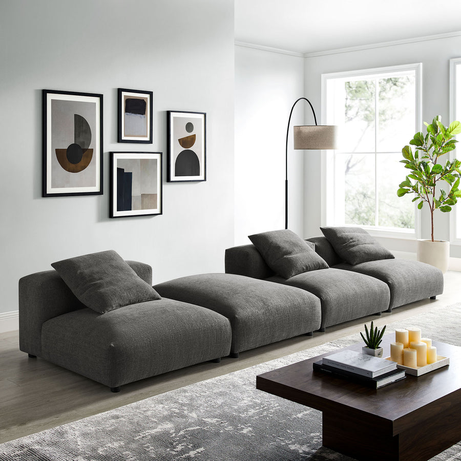 Reed 4-Piece Modular Upholstered Fabric Sectional Sofa in Charcoal