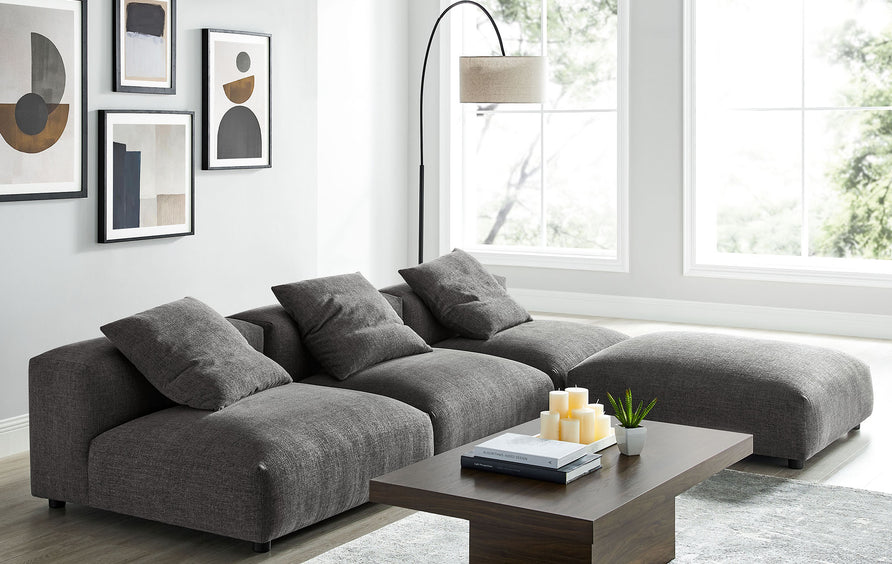 Reed 4-Piece Modular Upholstered Fabric Sectional Sofa in Charcoal
