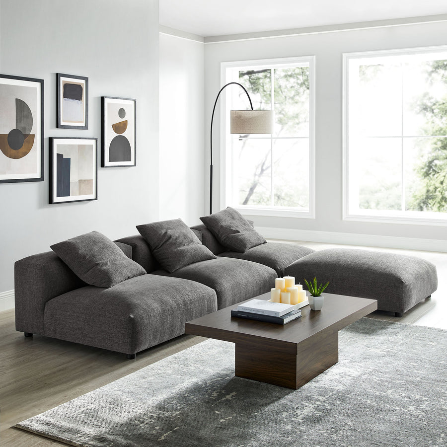 Reed 4-Piece Modular Upholstered Fabric Sectional Sofa in Charcoal