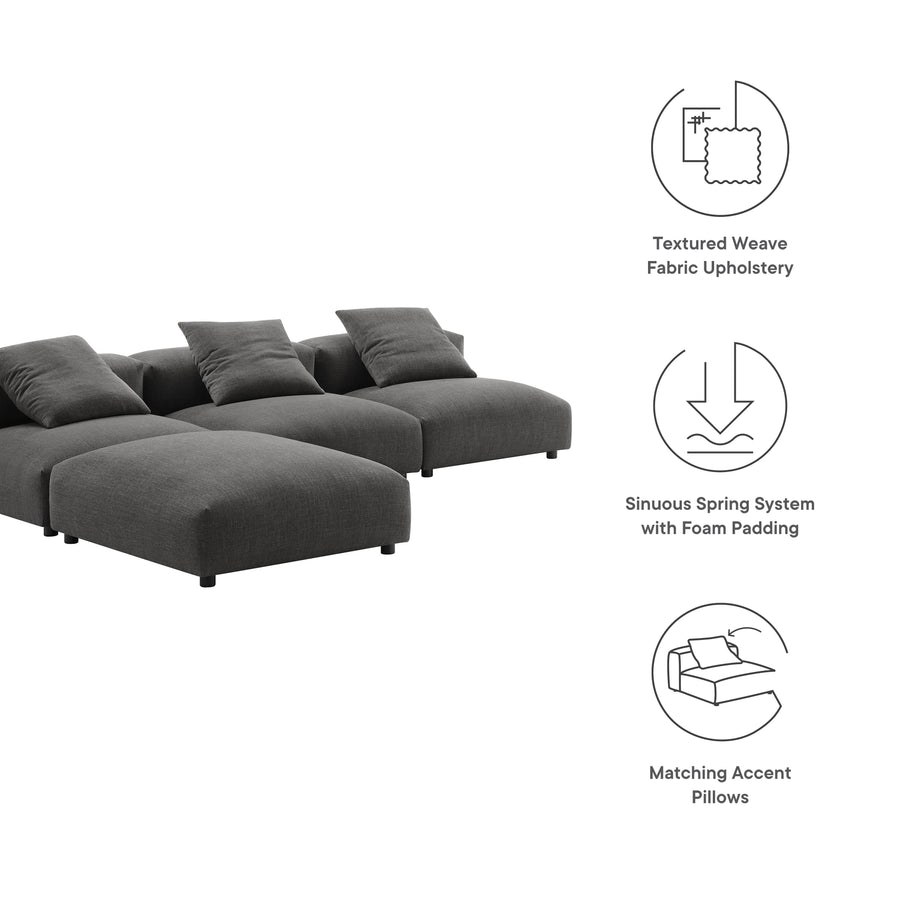 Reed 4-Piece Modular Upholstered Fabric Sectional Sofa in Charcoal