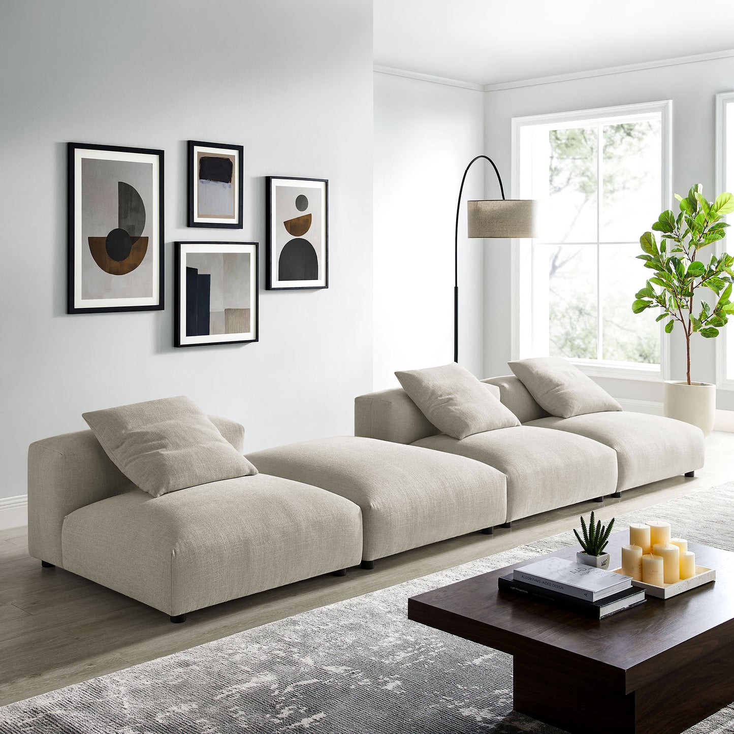 Solace 4-Piece Modular Corduroy Upholstered Sectional Sofa by Furniture for America