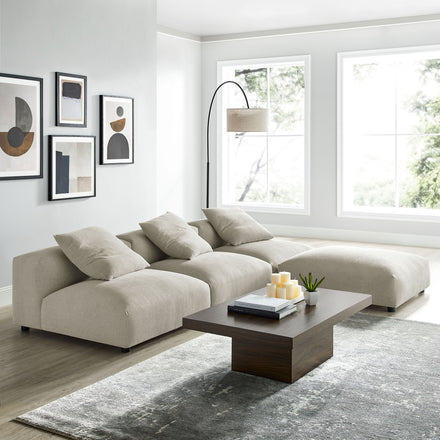 Solace 4-Piece Modular Upholstered Fabric Sectional Sofa in Linen
