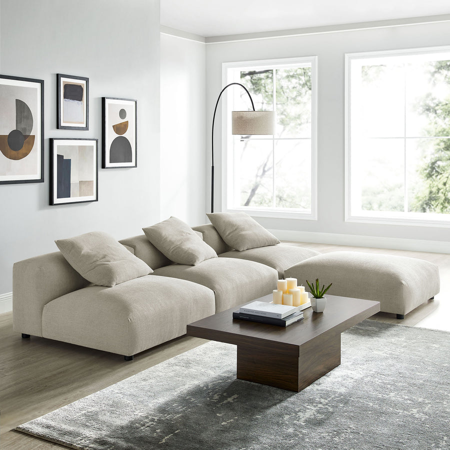 Reed 4-Piece Modular Upholstered Fabric Sectional Sofa in Linen