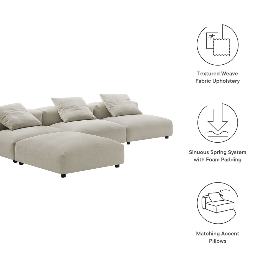 Reed 4-Piece Modular Upholstered Fabric Sectional Sofa in Linen
