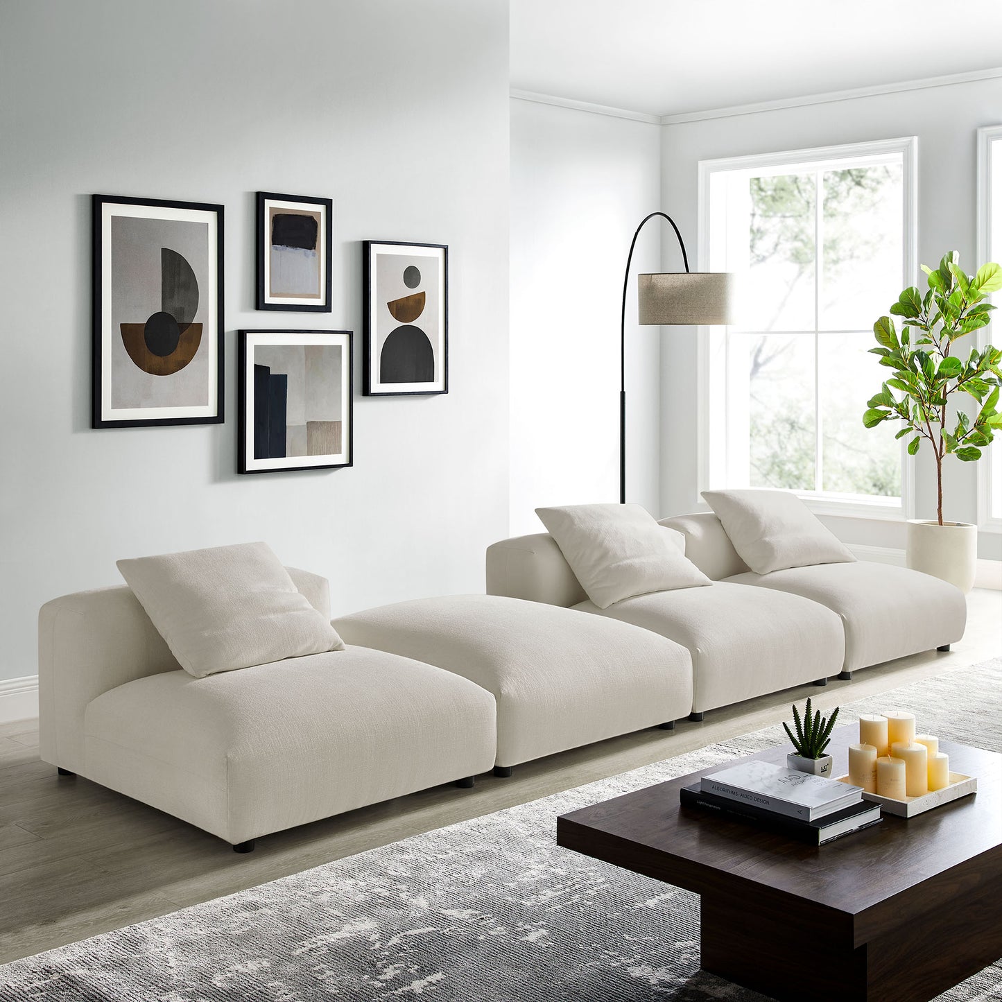 Solace 4-Piece Modular Corduroy Upholstered Sectional Sofa by Furniture for America