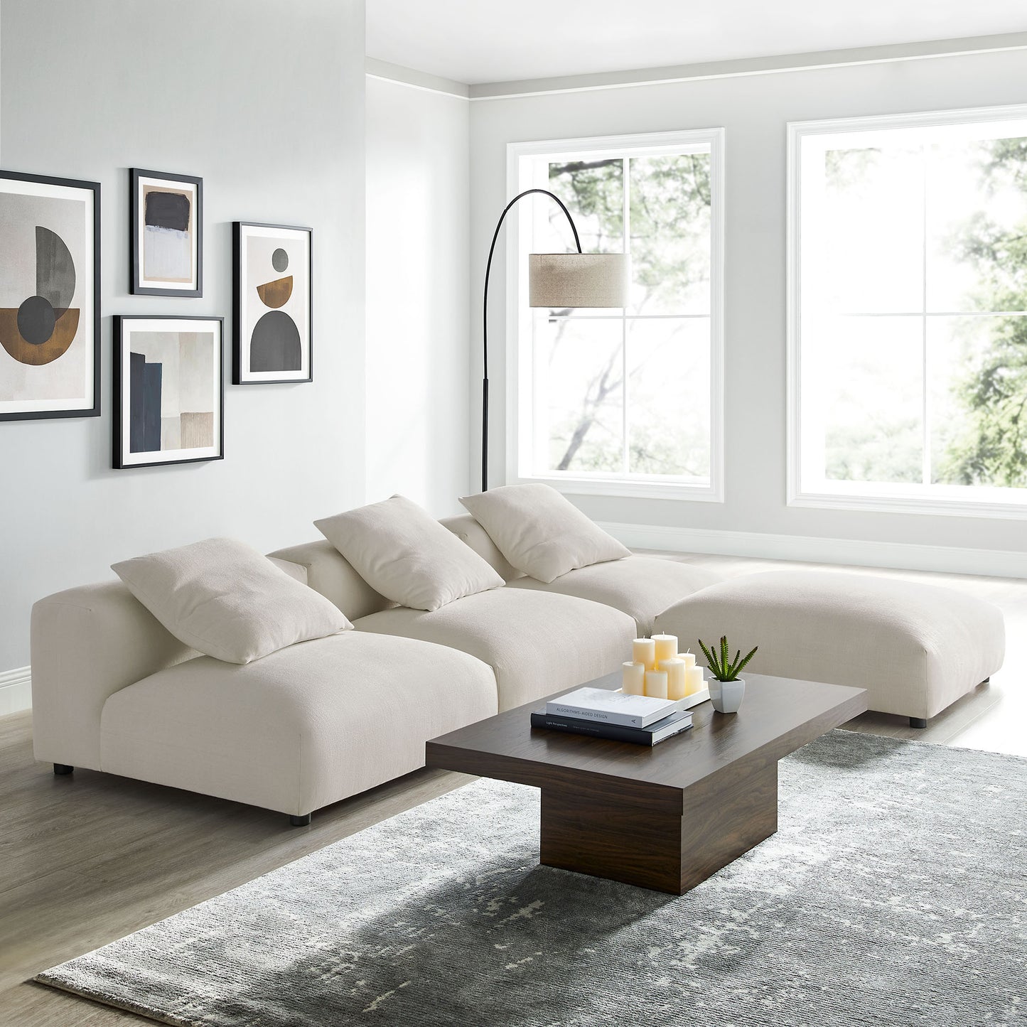 Solace 4-Piece Modular Corduroy Upholstered Sectional Sofa by Furniture for America