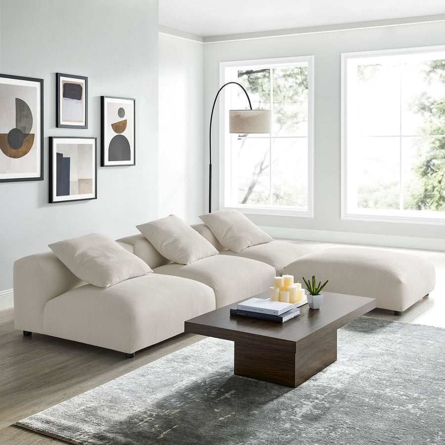 Reed 4-Piece Modular Upholstered Fabric Sectional Sofa in Salt