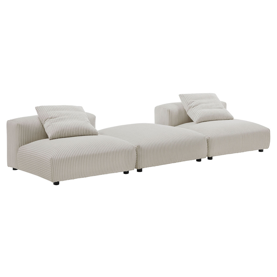 Reed 3-Piece Modular Corduroy Upholstered Sectional Sofa in Almond
