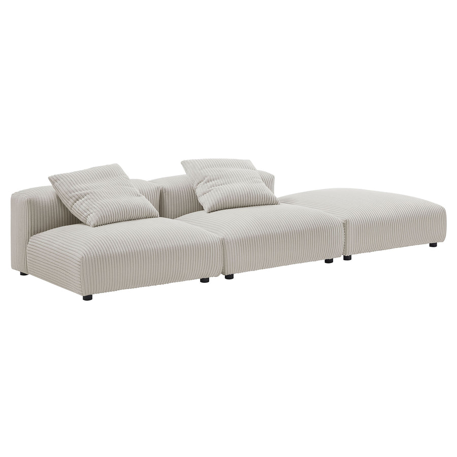 Reed 3-Piece Modular Corduroy Upholstered Sectional Sofa in Almond