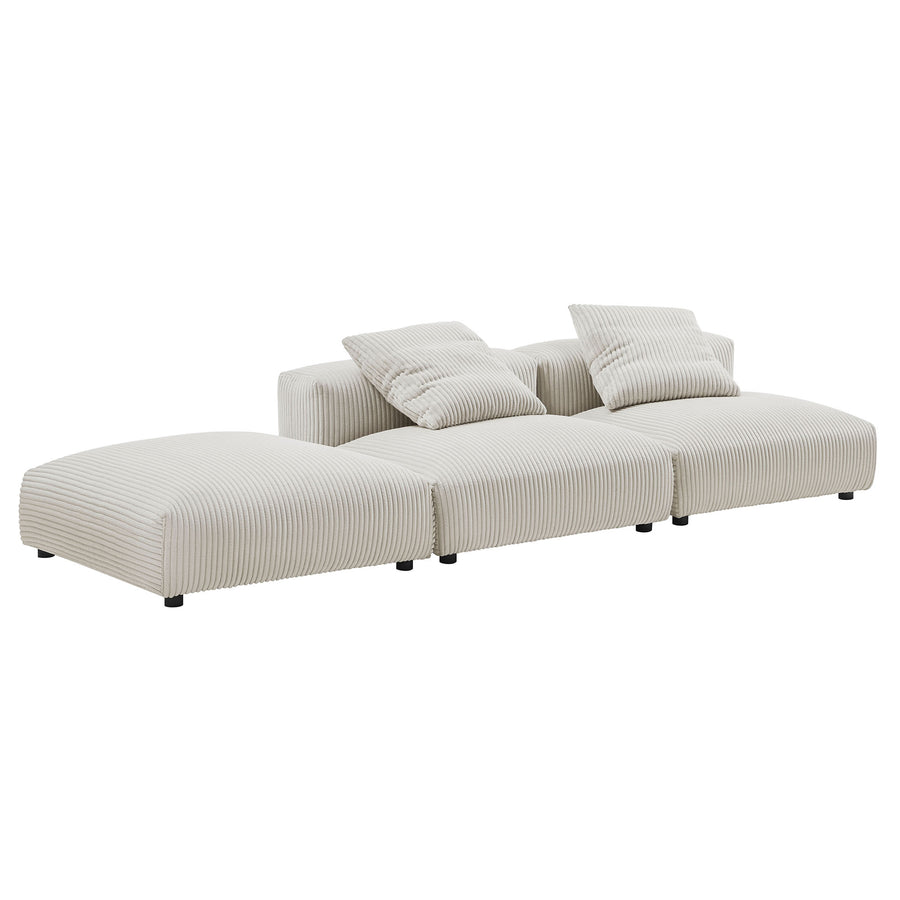 Reed 3-Piece Modular Corduroy Upholstered Sectional Sofa in Almond