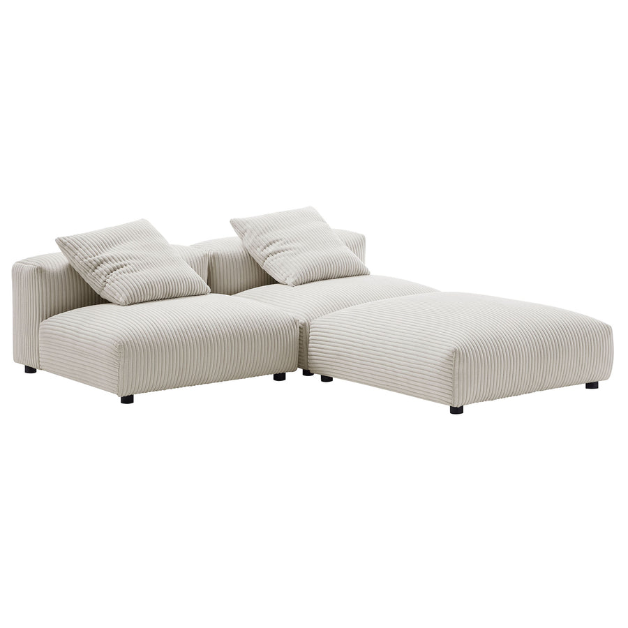 Reed 3-Piece Modular Corduroy Upholstered Sectional Sofa in Almond