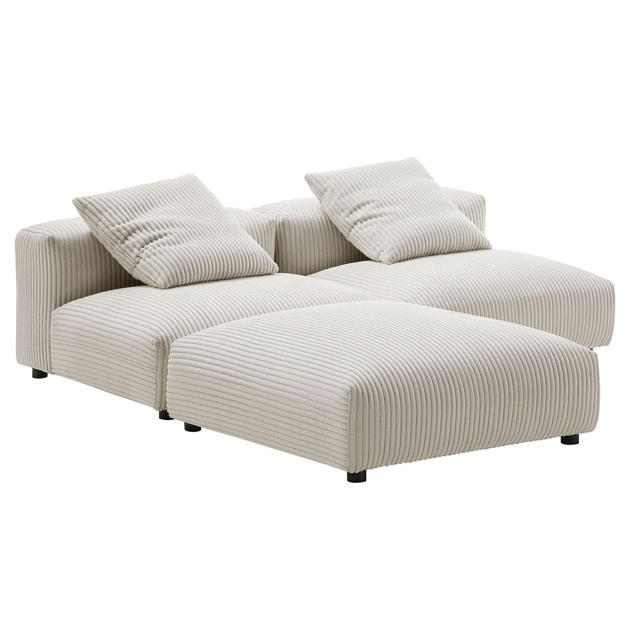 Reed 3-Piece Modular Corduroy Upholstered Sectional Sofa in Almond