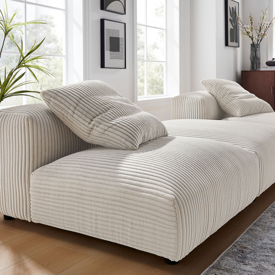 Reed 3-Piece Modular Corduroy Upholstered Sectional Sofa in Almond