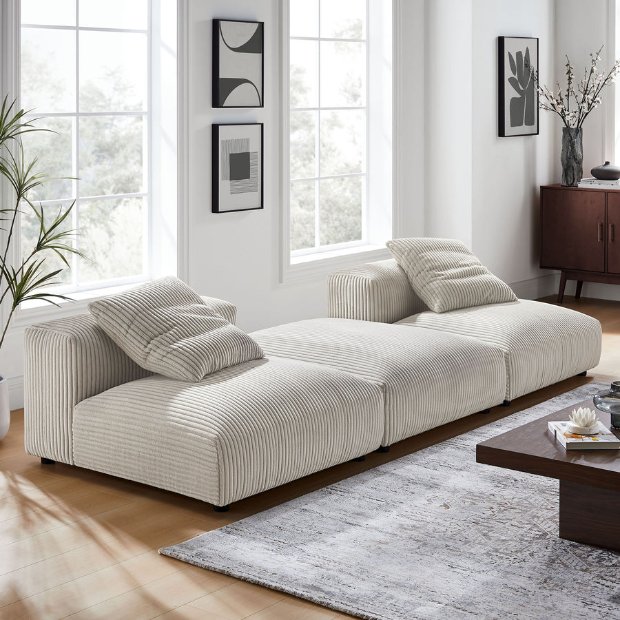 Reed 3-Piece Modular Corduroy Upholstered Sectional Sofa in Almond