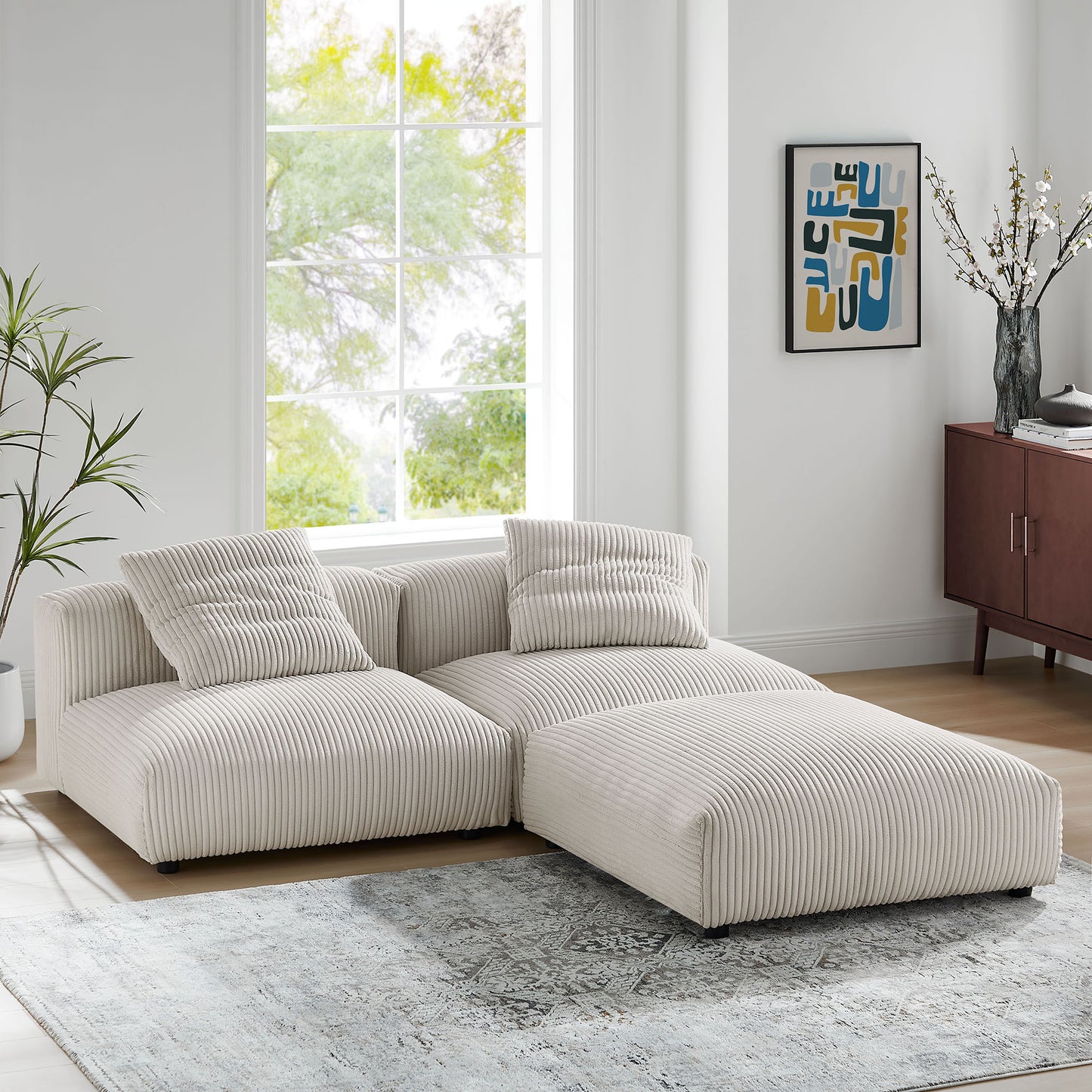 Solace 3-Piece Modular Corduroy Upholstered Sectional Sofa by Furniture for America