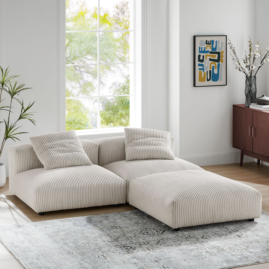 Reed 3-Piece Modular Corduroy Upholstered Sectional Sofa in Almond