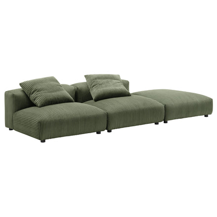Solace 3-Piece Modular Corduroy Upholstered Sectional Sofa in Fern