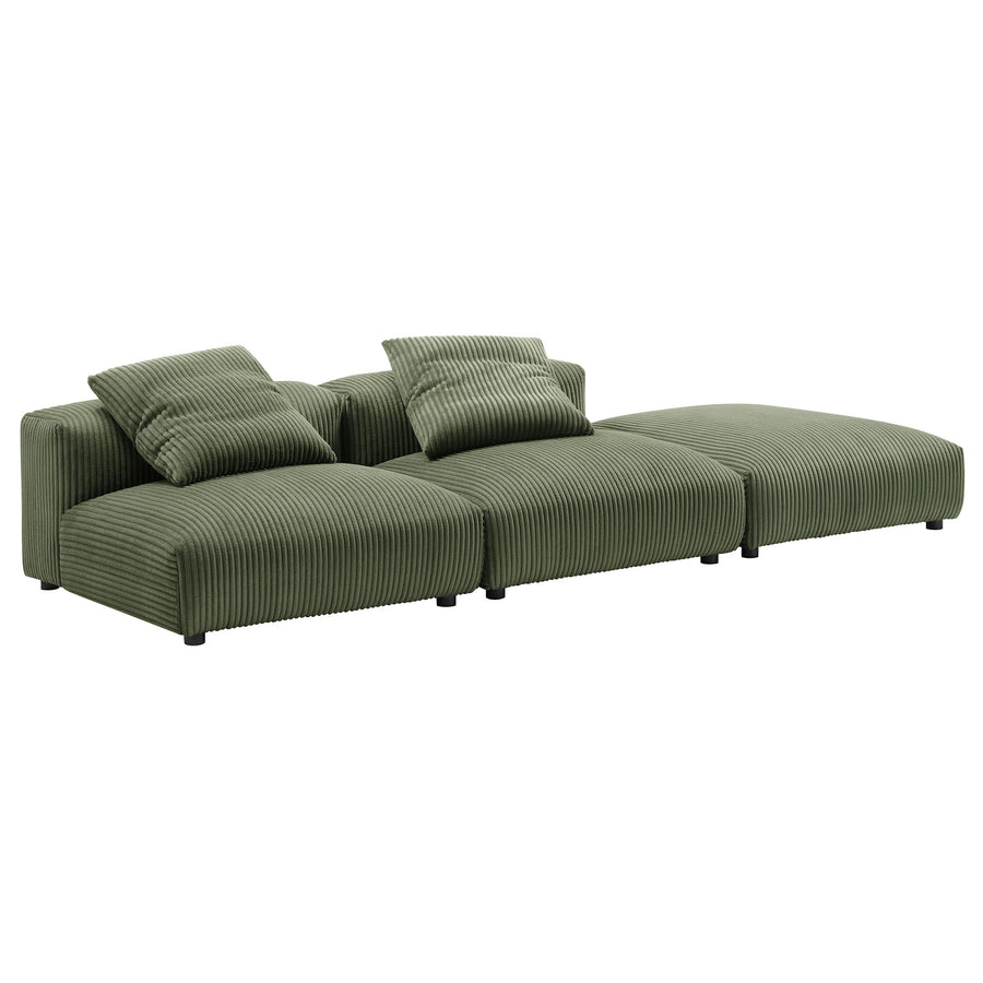 Reed 3-Piece Modular Corduroy Upholstered Sectional Sofa in Fern
