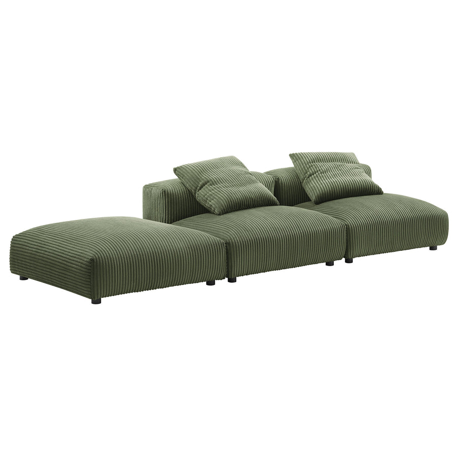 Reed 3-Piece Modular Corduroy Upholstered Sectional Sofa in Fern