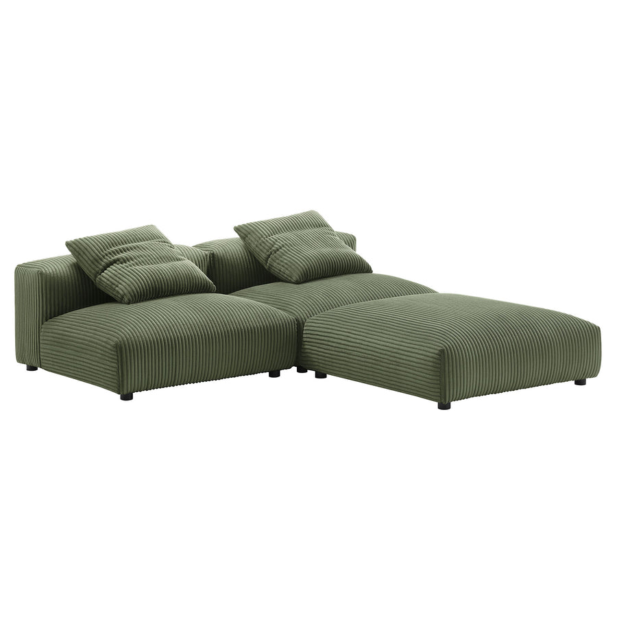 Reed 3-Piece Modular Corduroy Upholstered Sectional Sofa in Fern