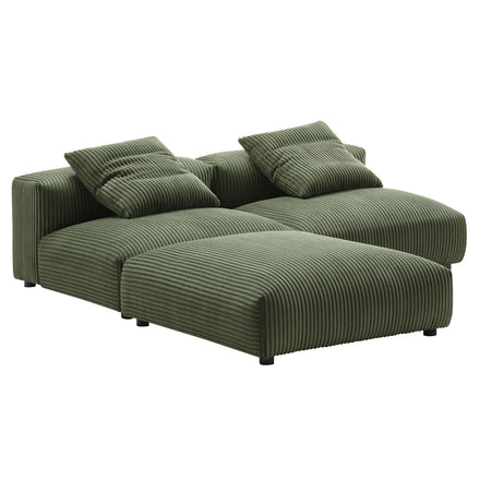 Solace 3-Piece Modular Corduroy Upholstered Sectional Sofa in Fern