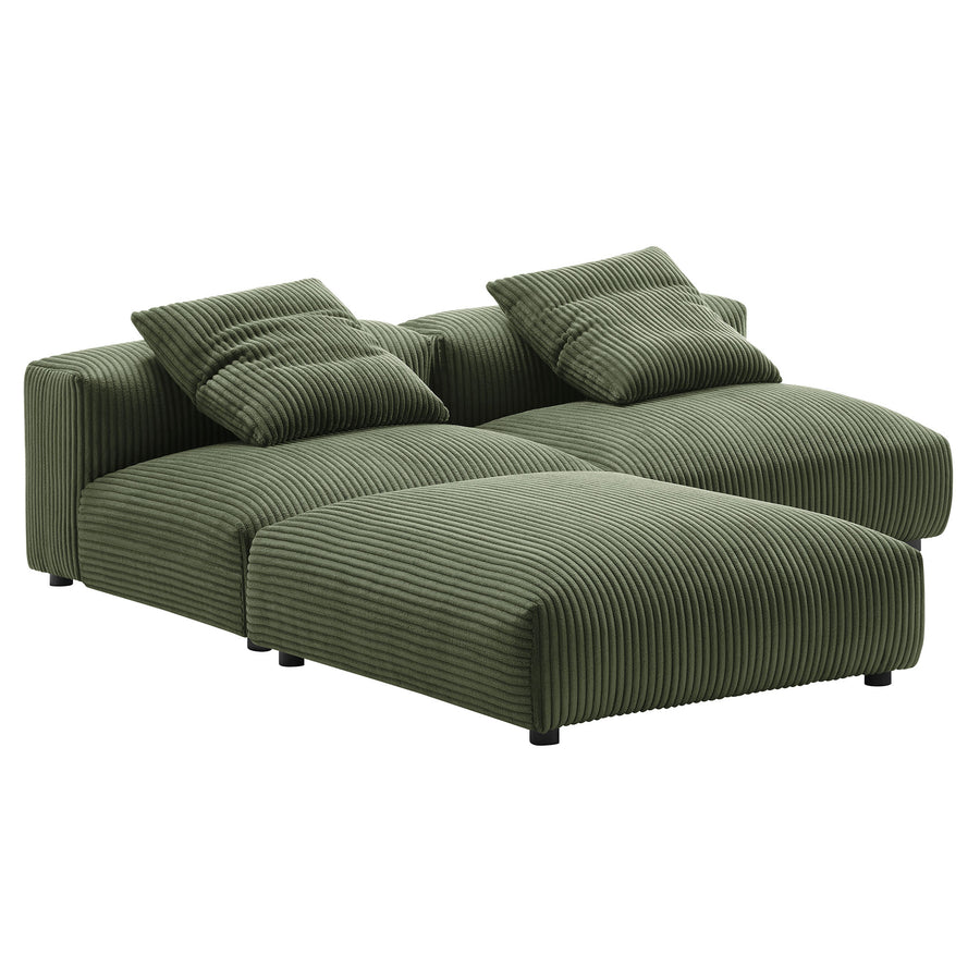 Reed 3-Piece Modular Corduroy Upholstered Sectional Sofa in Fern