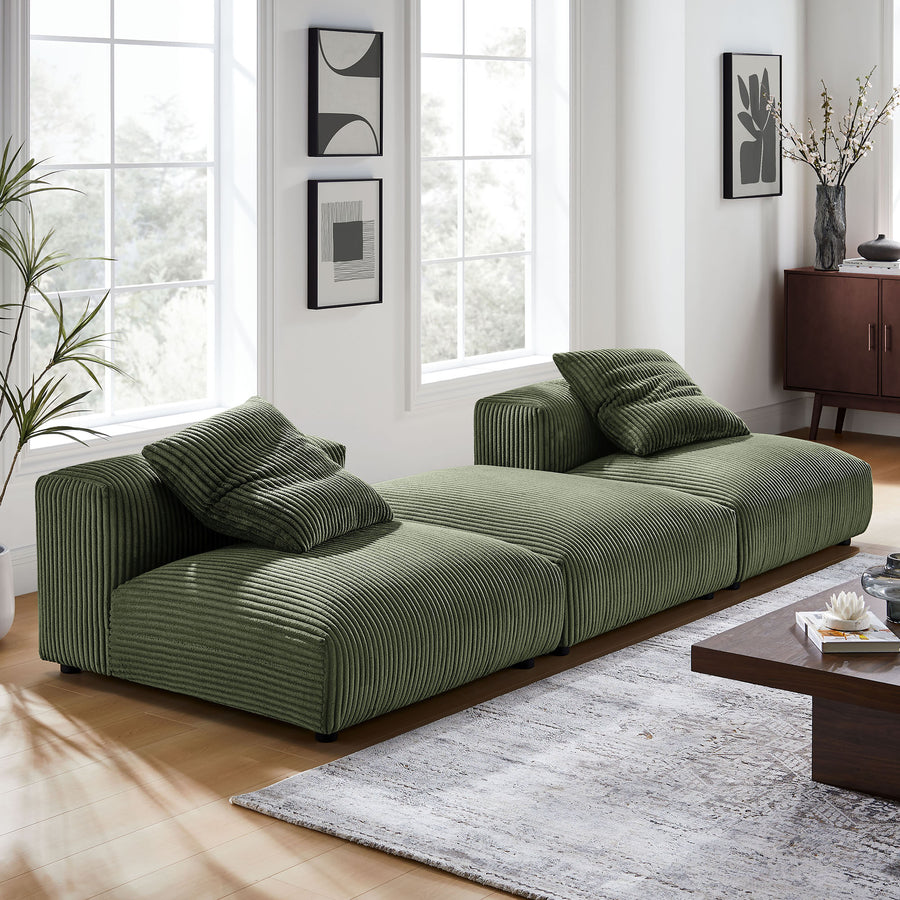 Reed 3-Piece Modular Corduroy Upholstered Sectional Sofa in Fern