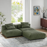 Reed 3-Piece Modular Corduroy Upholstered Sectional Sofa in Fern