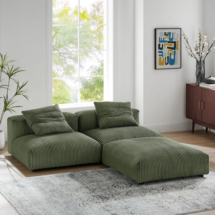 Solace 3-Piece Modular Corduroy Upholstered Sectional Sofa in Fern