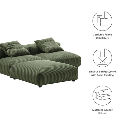 Solace 3-Piece Modular Corduroy Upholstered Sectional Sofa in Fern