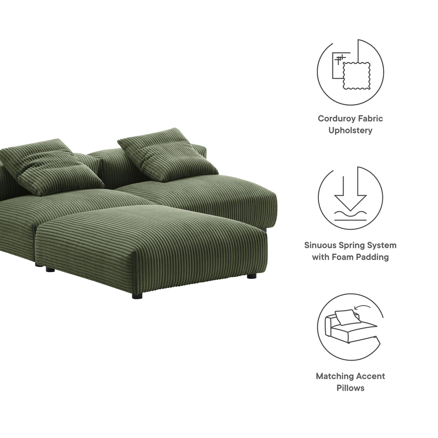 Reed 3-Piece Modular Corduroy Upholstered Sectional Sofa in Fern