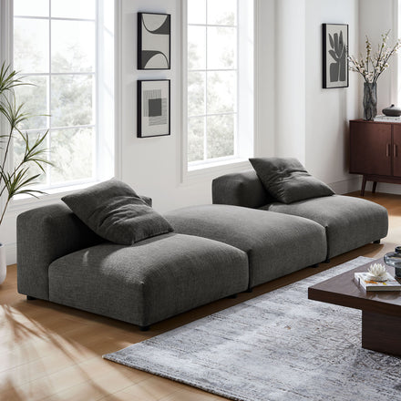 Solace 3-Piece Modular Upholstered Fabric Sectional Sofa in Charcoal