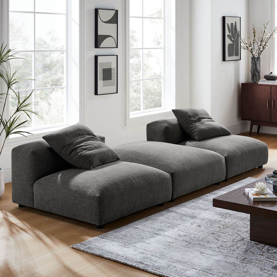 Reed 3-Piece Modular Upholstered Fabric Sectional Sofa in Charcoal