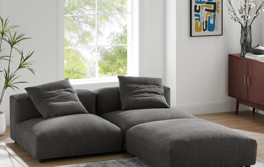 Reed 3-Piece Modular Upholstered Fabric Sectional Sofa in Charcoal