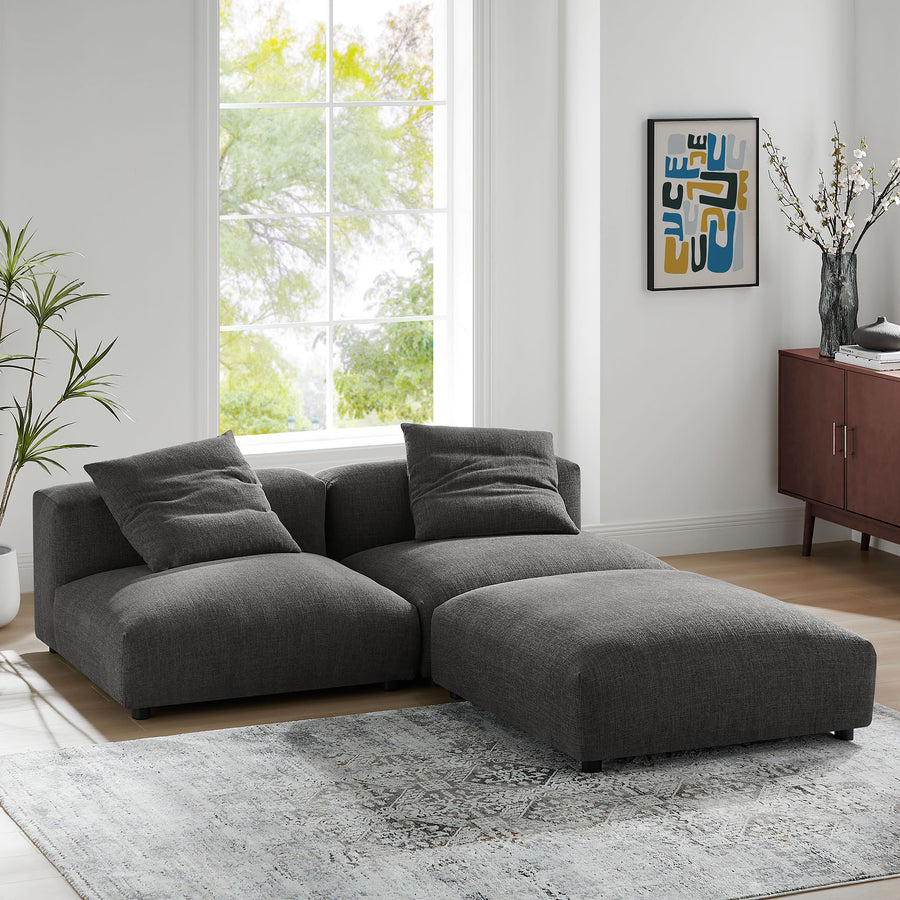 Reed 3-Piece Modular Upholstered Fabric Sectional Sofa in Charcoal