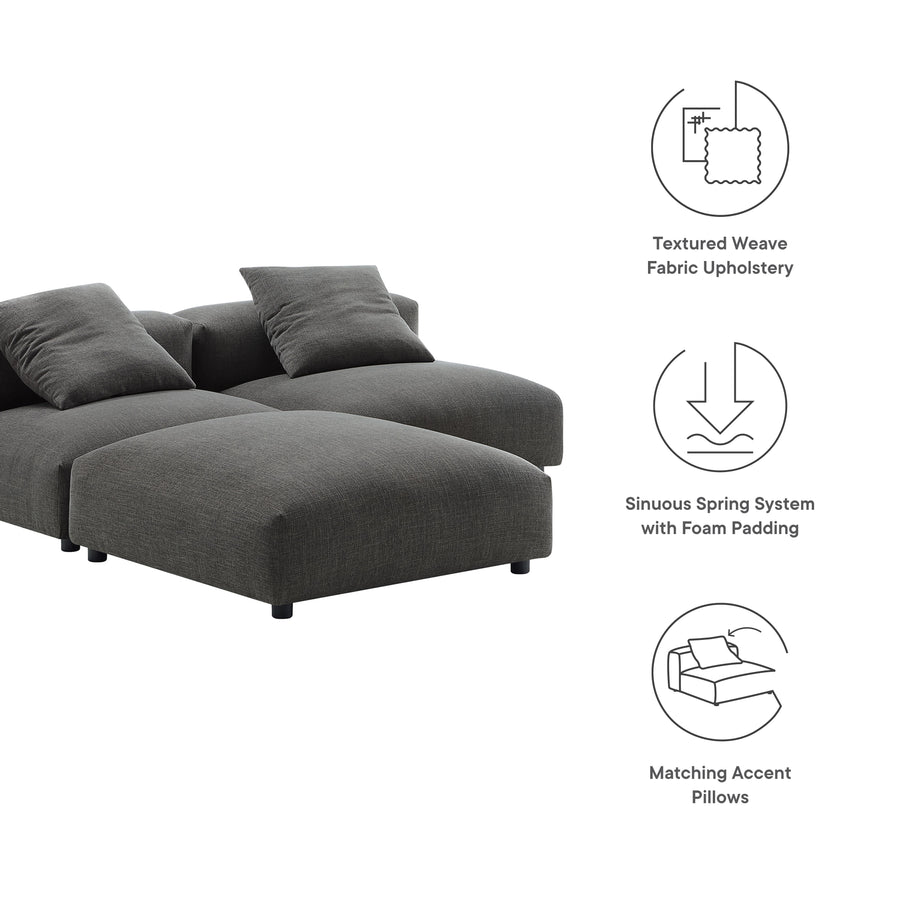 Reed 3-Piece Modular Upholstered Fabric Sectional Sofa in Charcoal