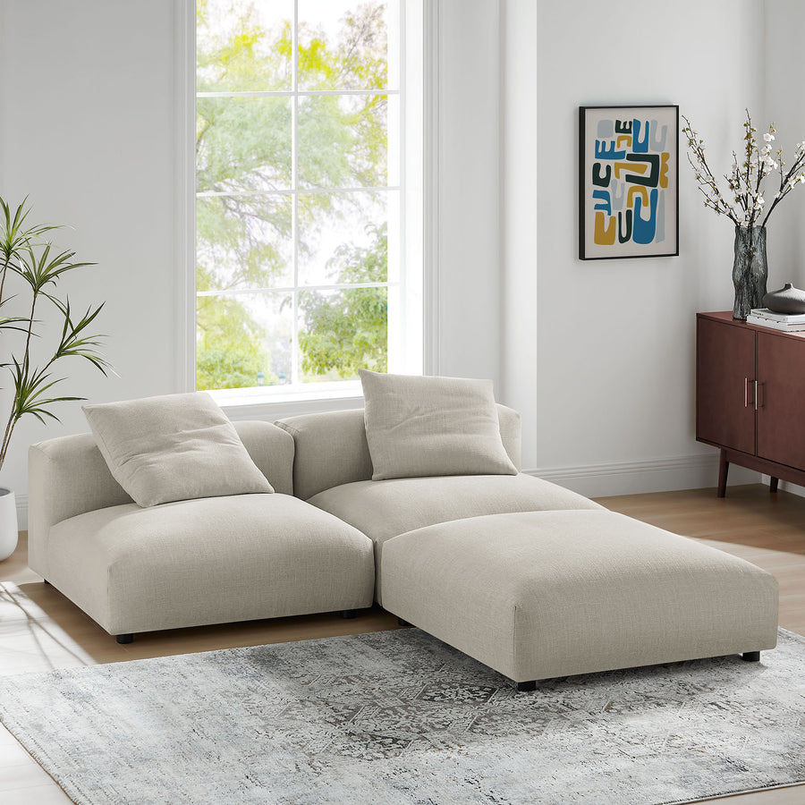Reed 3-Piece Modular Upholstered Fabric Sectional Sofa in Linen
